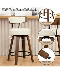 Dyhome 24 inches Bar Stools Set of 2, Counter Height Bar Stools with Leather Pad Wood Back, Leather Upholstered Barstools for Kitchen Island, Cafe