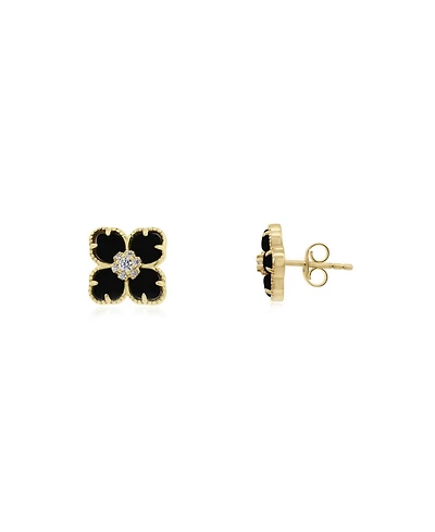The Lovery Onyx Cz Flower Stud Earrings 14K Gold-Plated Sterling Silver