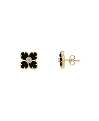 The Lovery Onyx Cz Flower Stud Earrings 14K Gold-Plated Sterling Silver