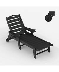 homfan Oversized Hdpe Folding Chaise Lounge, 5-Position Adjustable, Resin Recliner with Cup Holder, Wheels, 450lbs Capacity