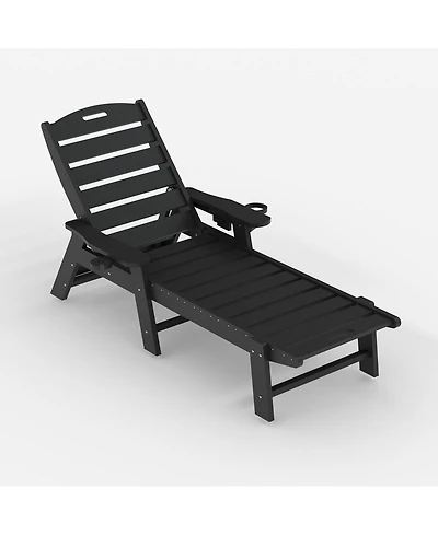 homfan Oversized Hdpe Folding Chaise Lounge, 5-Position Adjustable, Resin Recliner with Cup Holder, Wheels, 450lbs Capacity
