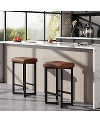 homfan 2 Pack Leather Counter Height Stools, Backless Upholstered Seat, Metal X Frame Footrest, Space Saving for Kitchen Home Bar Dining.