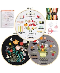 Gnuadz 3 Pack Embroidery Kit Beginner Adult Diy Stamped Pattern Hoop Thread Video Tutorial
