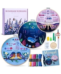 Gnuadz 3-pack Embroidery Kit Adults Animal Stitched Designs Videos Guide
