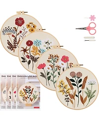 Gnuadz 4 Sets Floral Embroidery Kit Beginner Flower Pattern Practice Set