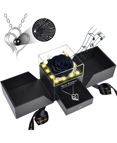 Gnuadz Preserved Rose Necklace Music Box Gift