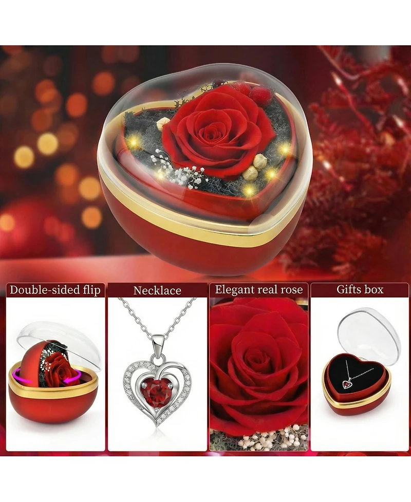 Gnuadz Eternal Rose Heart Necklace Gift Box