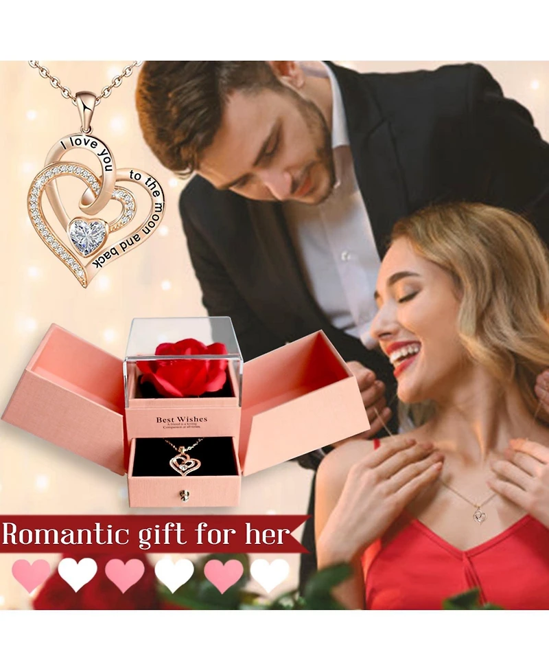 Gnuadz Mom Gifts Preserved Rose Heart Necklace Box Card