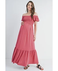 Hello Miz Maternity Smocked Empire Waist Maxi Sundress with Ruffle Hem