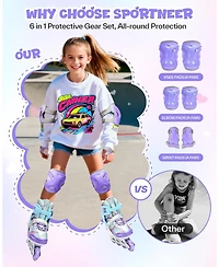 Sportneer Inline Skates 4 Size Adjustable Light Up Wheels Protective Gear Set for Kids Girls Beginners Indoor Outdoor