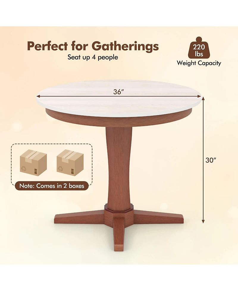 Gymax 36'' Round Dining Table for 4 People w/ Pedestal Base Solid Rubber Wood Frame
