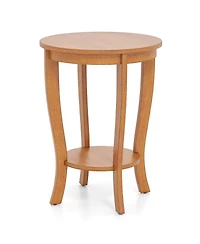 Slickblue Round Side Table with 2-Tier Storage and Solid Wood Legs for Bedroom or Living Room