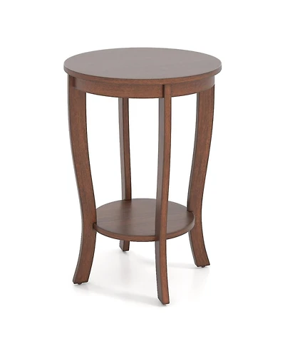 Slickblue Round Side Table with 2-Tier Storage and Solid Wood Legs for Bedroom or Living Room