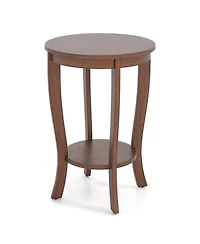 Slickblue Round Side Table with 2-Tier Storage and Solid Wood Legs for Bedroom or Living Room