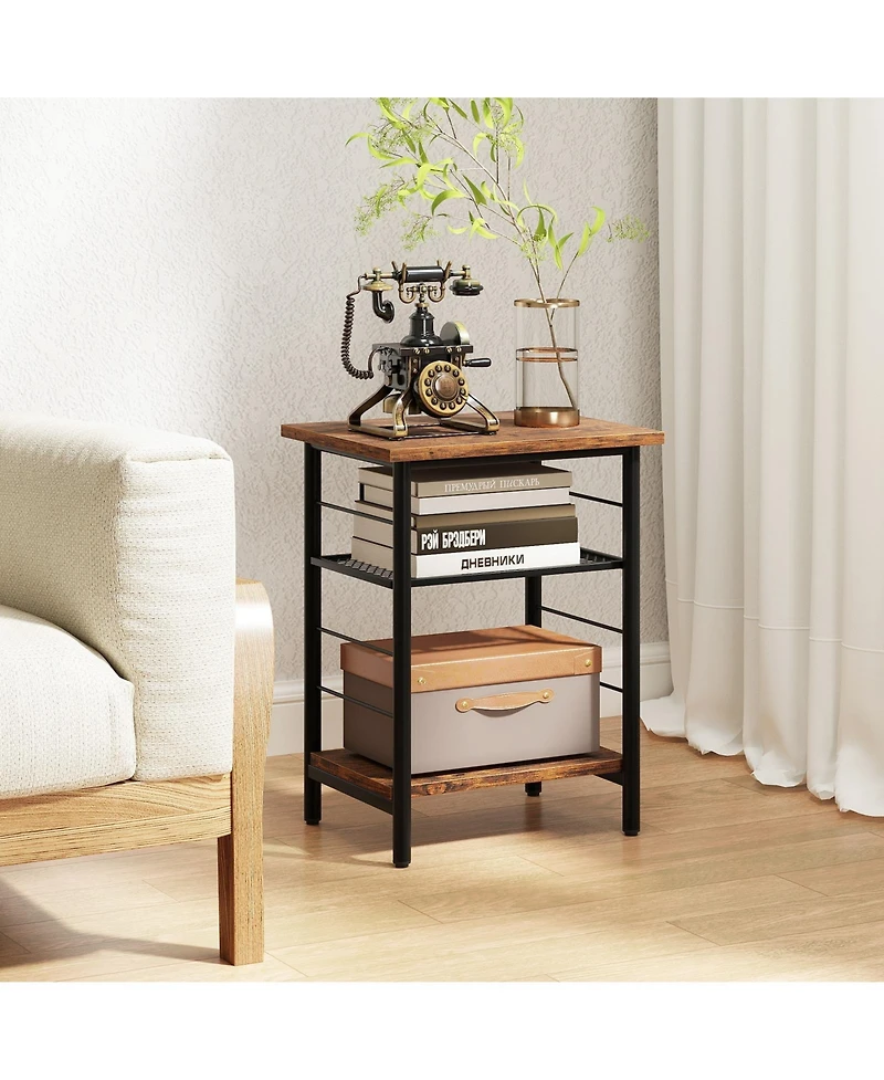 Slickblue Modern 3-Tier End Table Set of 2 with Metal Frame and Open Storage Shelves