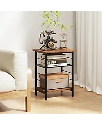 Slickblue Modern 3-Tier End Table Set of 2 with Metal Frame and Open Storage Shelves