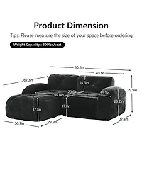 Maison Boucle 80.3'' Velvet Boneless L-Shaped Sofa, 2 Seater + Ottoman, No Assembly