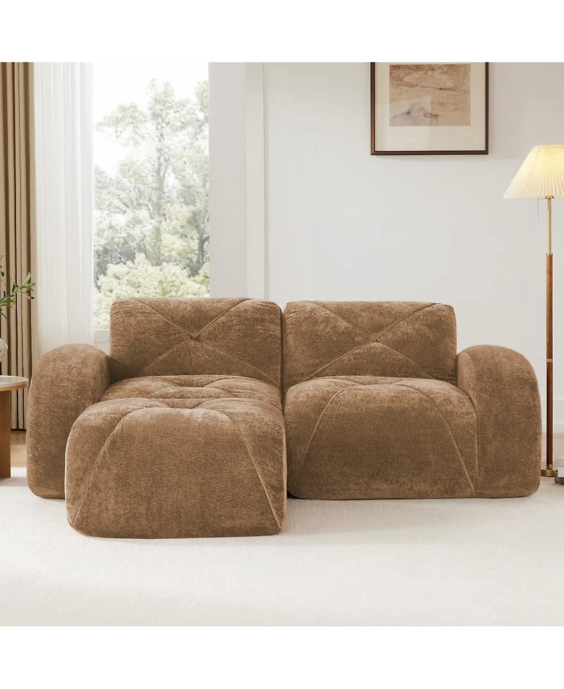 Maison Boucle 80.3'' Velvet Boneless L-Shaped Sofa, 2 Seater + Ottoman, No Assembly