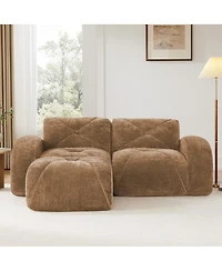 Maison Boucle 80.3'' Velvet Boneless L-Shaped Sofa, 2 Seater + Ottoman, No Assembly
