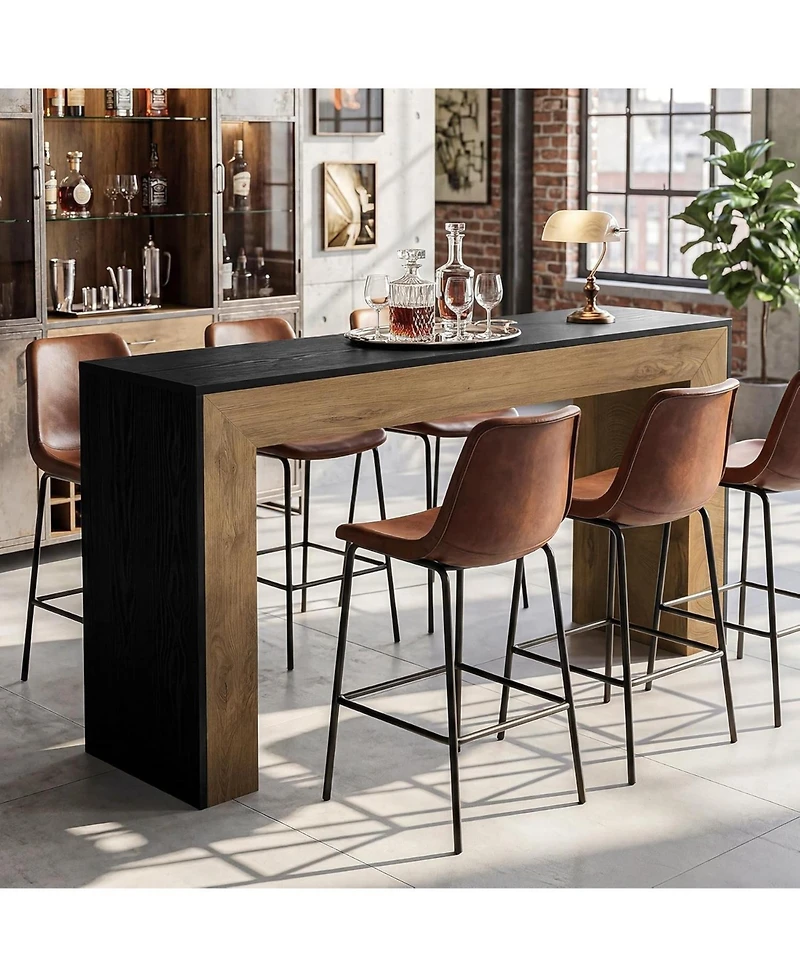 Tribesigns 63" Bar Table, Modern Industrial Counter Height Dining Table with Stable Base, Wood Minimalist Narrow Home Bar Unit