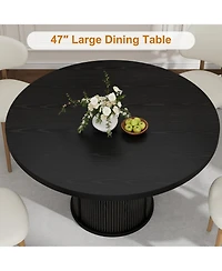 homfan Farmhouse 47" Round Dining Table for 4-6 - Modern Circle Table with 2-Layer Storage Shelf and Drawer