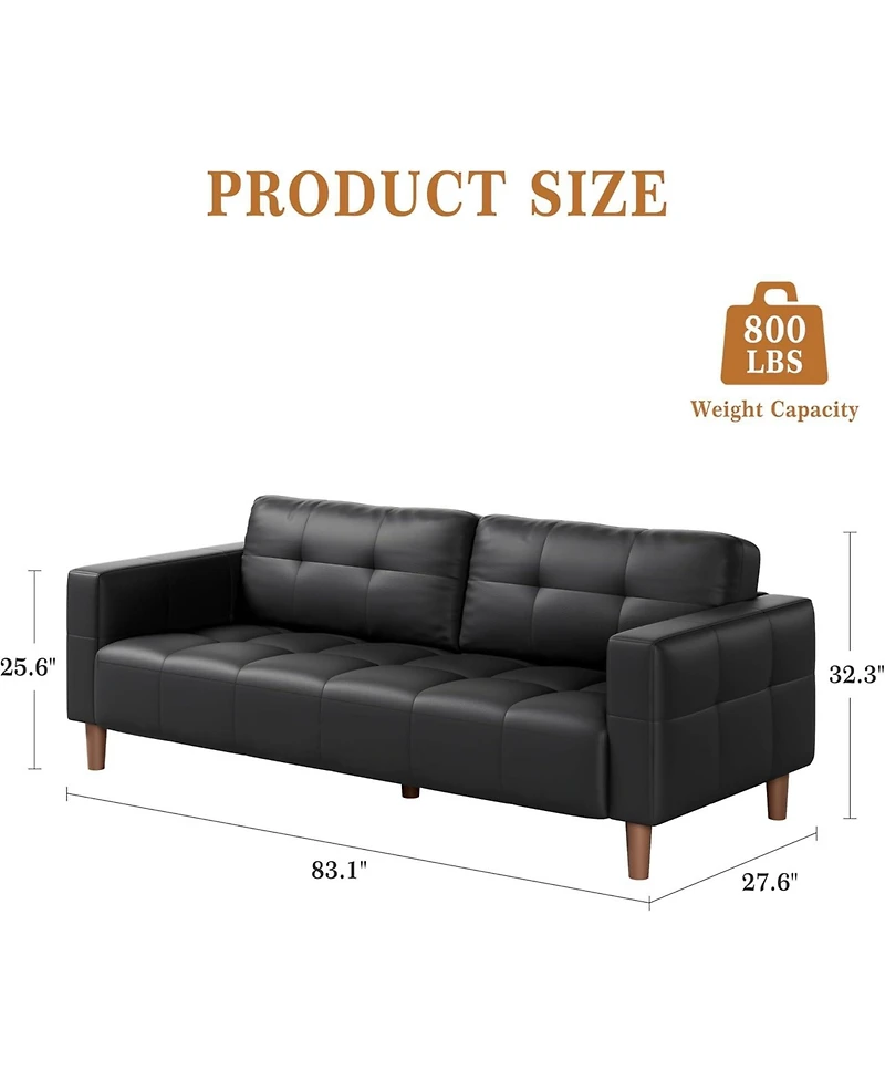 gaomon 3-Seater Sofa Couch, 83 Wide Faux Leather Couch with Spring Cushion, Modern Deep Seats and 2 Removable Back Cushions