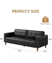 gaomon 3-Seater Sofa Couch, 83 Wide Faux Leather Couch with Spring Cushion, Modern Deep Seats and 2 Removable Back Cushions