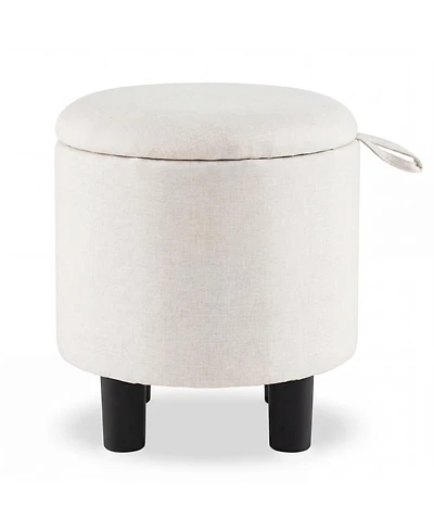 Slickblue Linen Fabric Storage Ottoman Round Footrest Stool