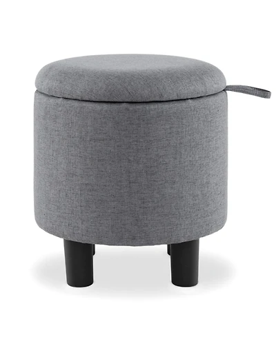 Slickblue Linen Fabric Storage Ottoman Round Footrest Stool