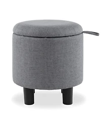 Slickblue Linen Fabric Storage Ottoman Round Footrest Stool
