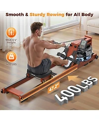 Fed Fitness Wood Water Rowing Machine for Home Use, Foldable Rower 400LBS Weight Capacity with Monitor and Bluetooth App, Comfortable Seat
