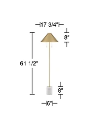 Possini Euro Design Scava Mid Century Modern 61 1/2" Tall Standing Floor Lamp Pole Pull Chain Marble Antique Brass Finish