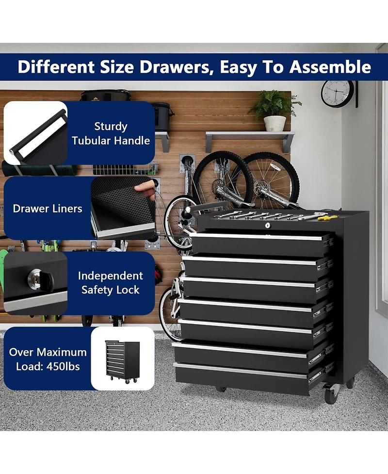 gaomon 7-Drawer Portable Tool Storage Cart, Rolling Tool Chest Cabinet, Lockable Toolbox Organizer