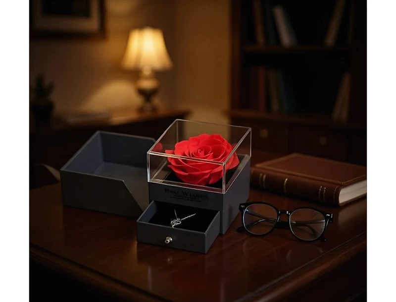 Gnuadz Preserved Roses Box With Heart Necklace Gift