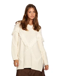 Belle & Bloom Women's Tassel Line Fringe Oversized Sweater