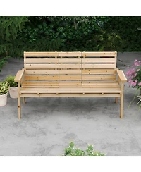 Gymax Outdoor Fir Wood Bench Foldable Middle Table w/ Backrest and Armrests