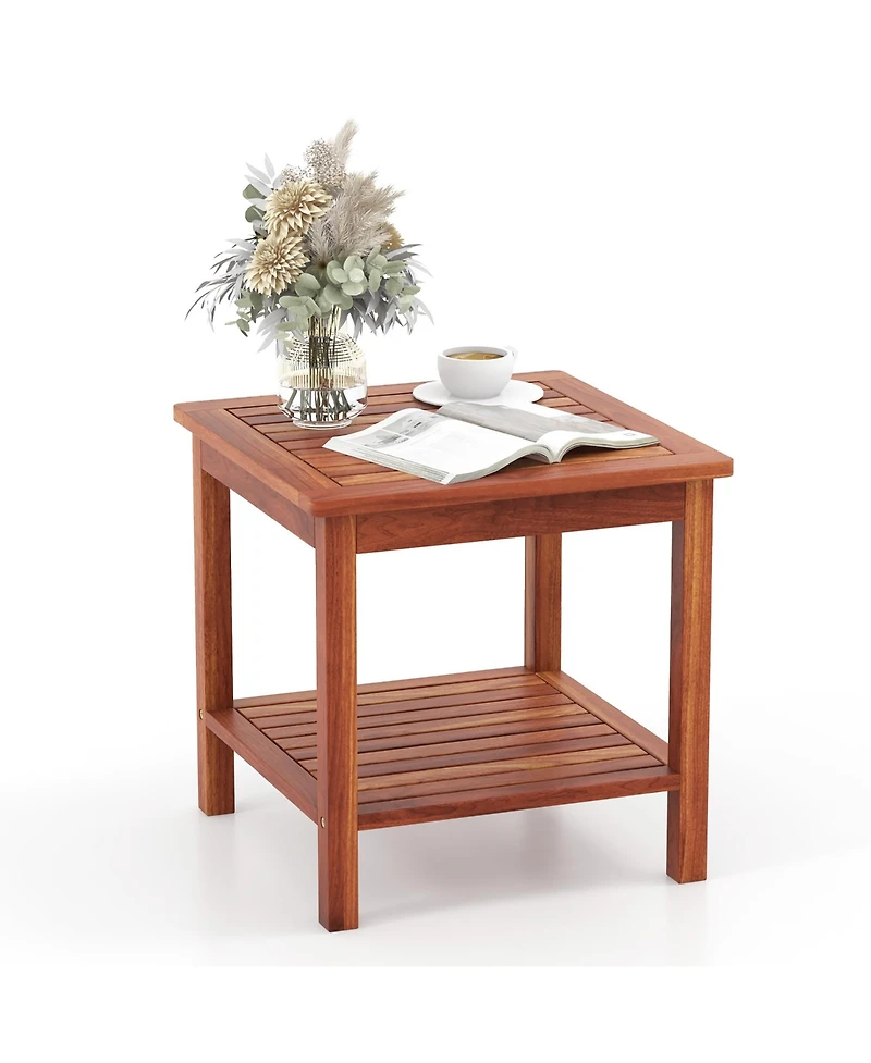 Gymax 2 Pieces Adirondack Outdoor Side Table Patio 2-Tier Square End Table Sturdy Coffee Table