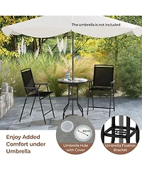 Gymax 3 Pcs Outdoor Bar Stool Set Dpc Tabletop Umbrella Hole and Footrest 2 Chairs