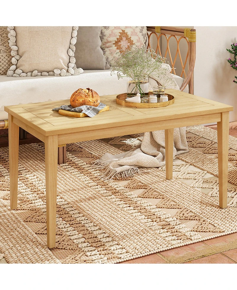 Gymax 35.5''x20'' Outdoor Teak Wood Coffee Table Slatted Tabletop Patio Furniture