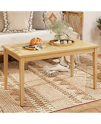 Gymax 35.5''x20'' Outdoor Teak Wood Coffee Table Slatted Tabletop Patio Furniture