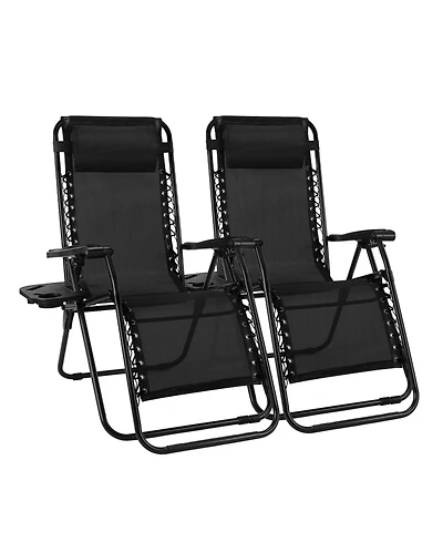 Yiortwo Set of 2 Zero Gravity Lounge Chairs Reclining Patio with Cup Holder