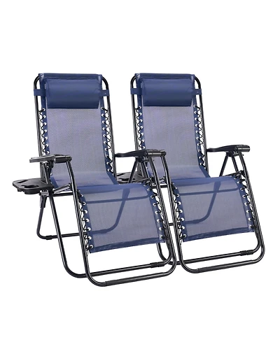 Yiortwo Set of 2 Zero Gravity Lounge Chairs Reclining Patio with Cup Holder