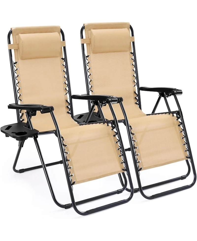 Yiortwo Set of 2 Zero Gravity Lounge Chairs Reclining Patio with Cup Holder
