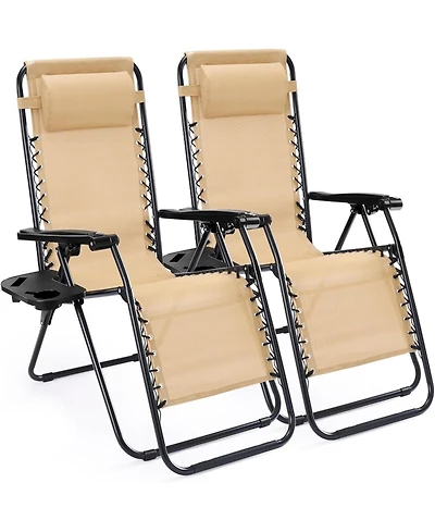 Yiortwo Set of 2 Zero Gravity Lounge Chairs Reclining Patio with Cup Holder