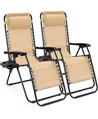 Yiortwo Set of 2 Zero Gravity Lounge Chairs Reclining Patio with Cup Holder