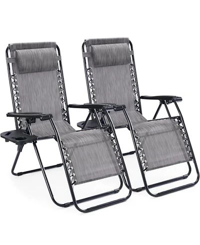 Yiortwo Set of 2 Zero Gravity Lounge Chairs Reclining Patio Chairs with Cup Holder
