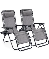 Yiortwo Set of 2 Zero Gravity Lounge Chairs Reclining Patio Chairs with Cup Holder