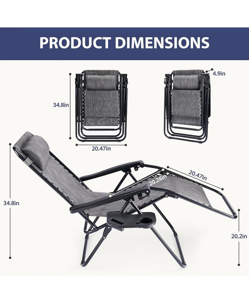 Yiortwo Set of 2 Zero Gravity Lounge Chairs Reclining Patio Chairs with Cup Holder