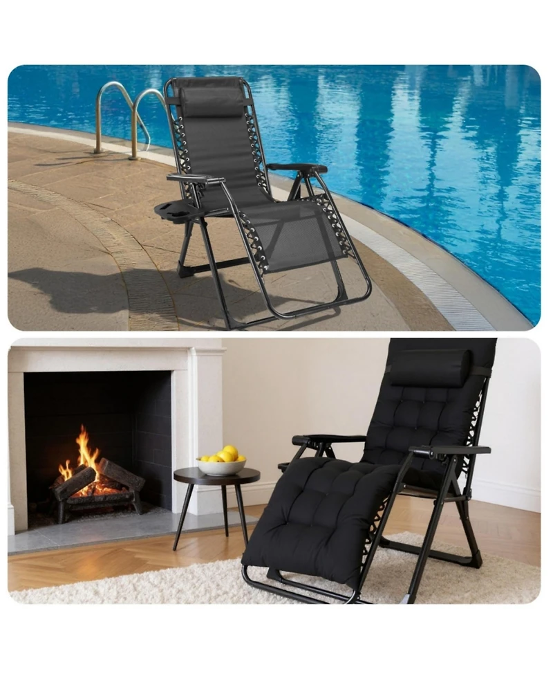 Yiortwo Zero Gravity Recliner Chair Folding Patio Lounge with Cushion Cup Holder