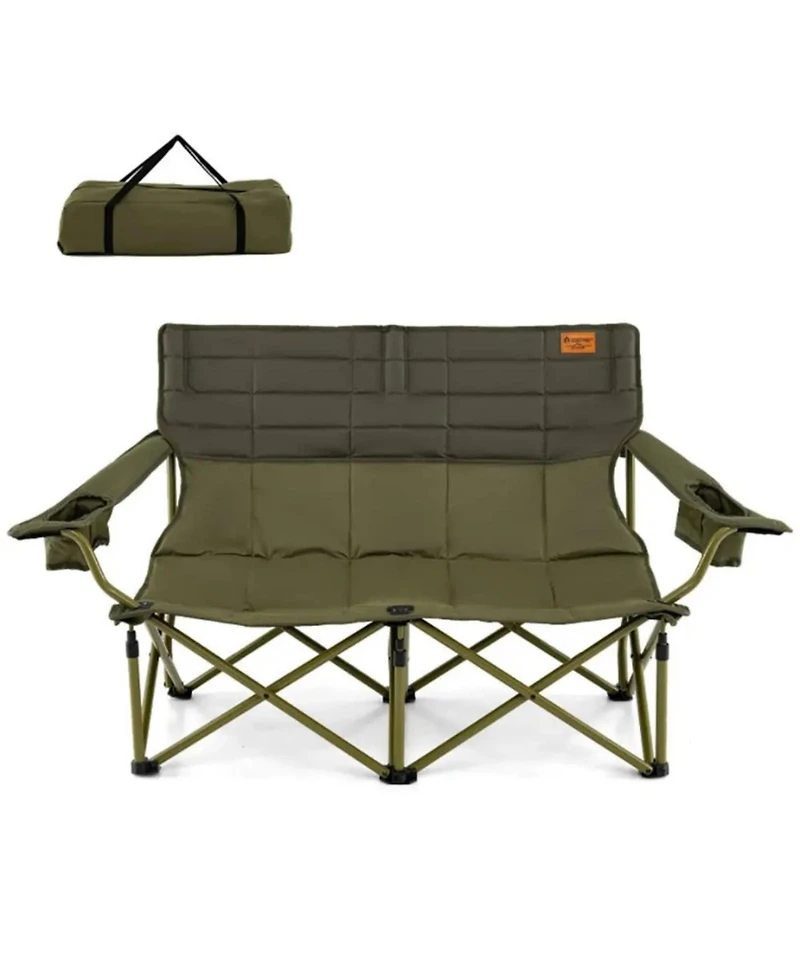 Yiortwo 2-Person Camping Chair Loveseat with Cup Holders, Folding Outdoor Sofa